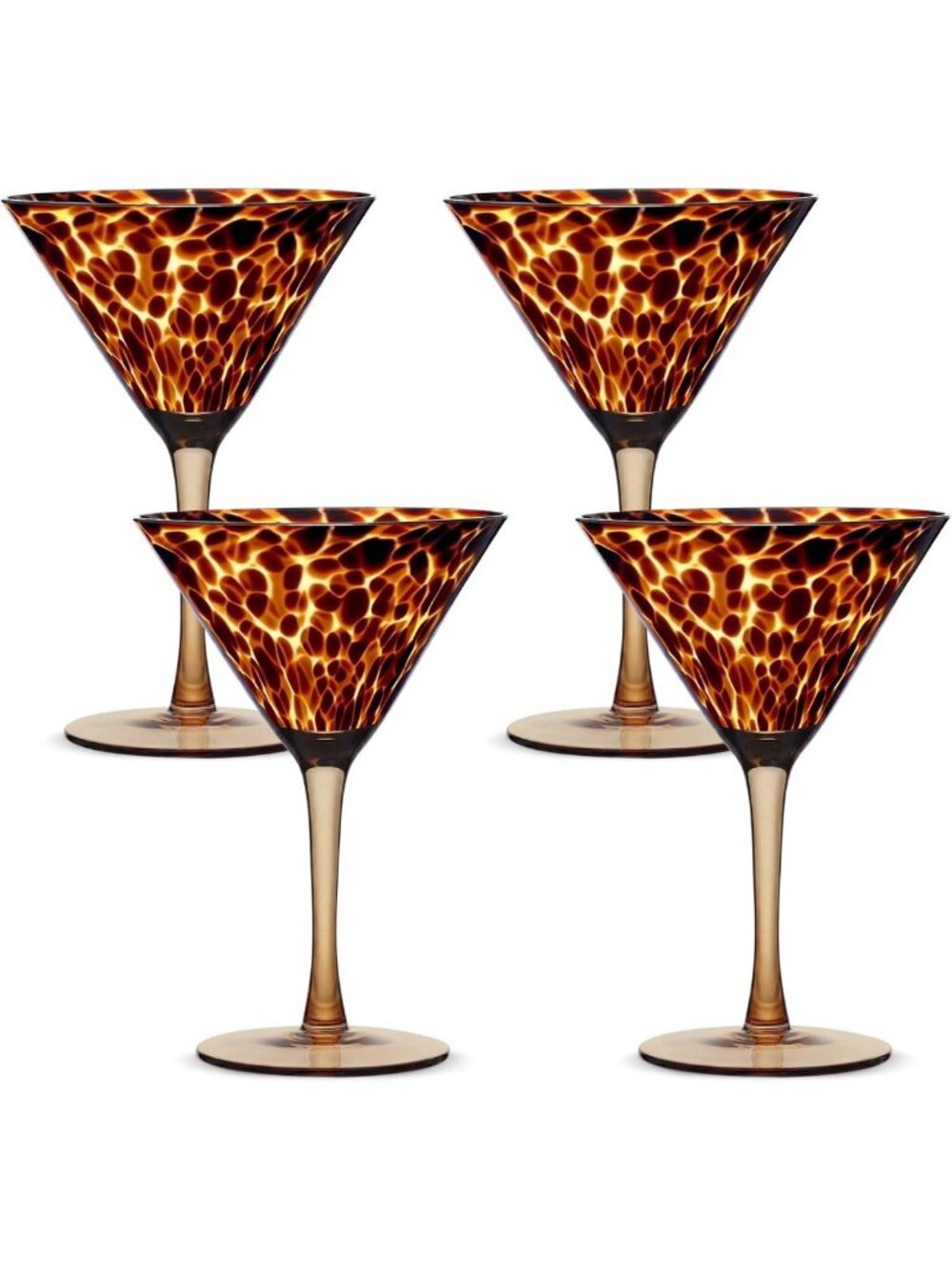 Set of 4 Tortoise Leopard Print Martini & Rocks Glasses - 7oz Drinkware Set